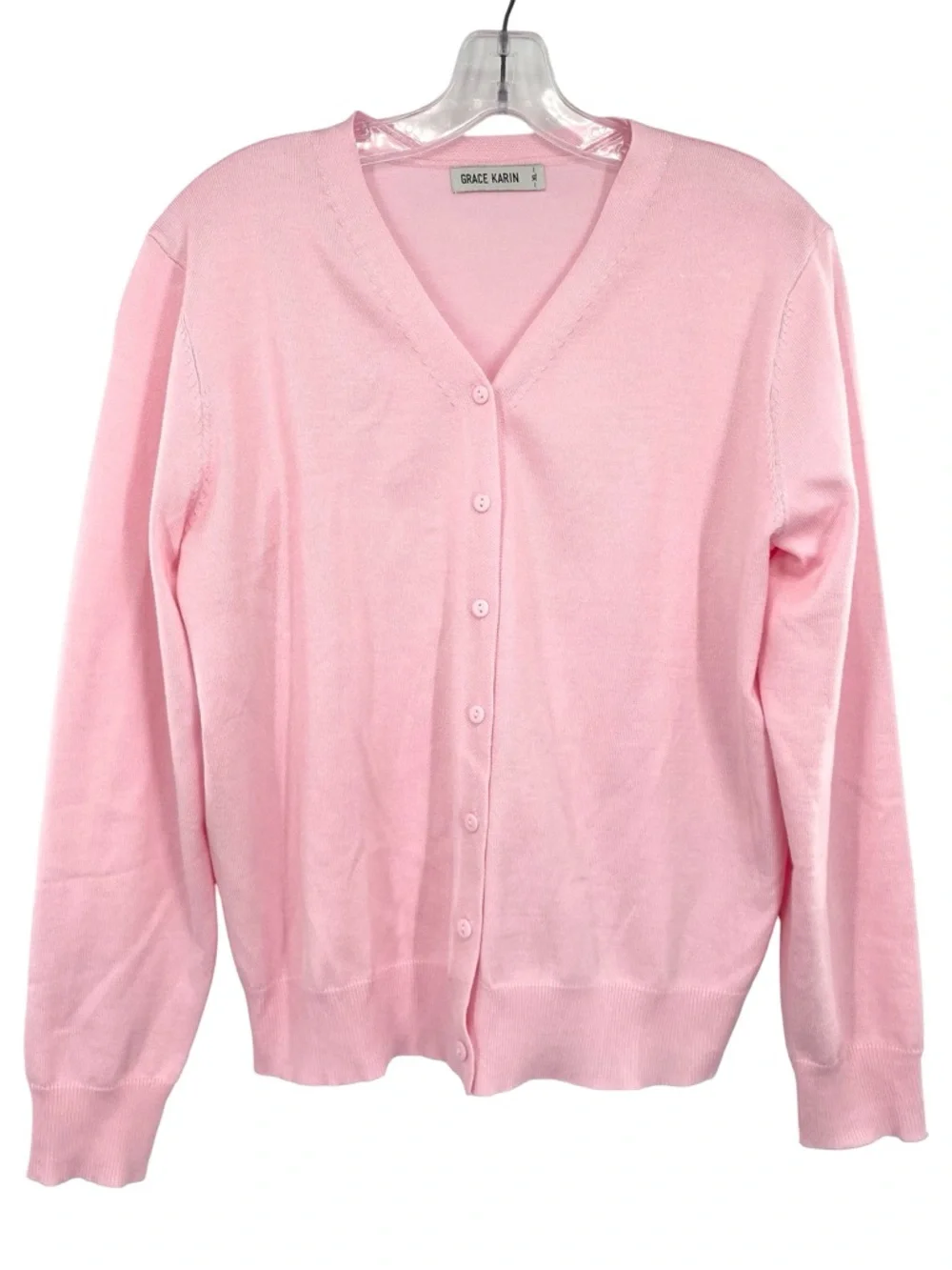 Grace Karin Pink V Neck Knit Cardigan Sweater Size XL